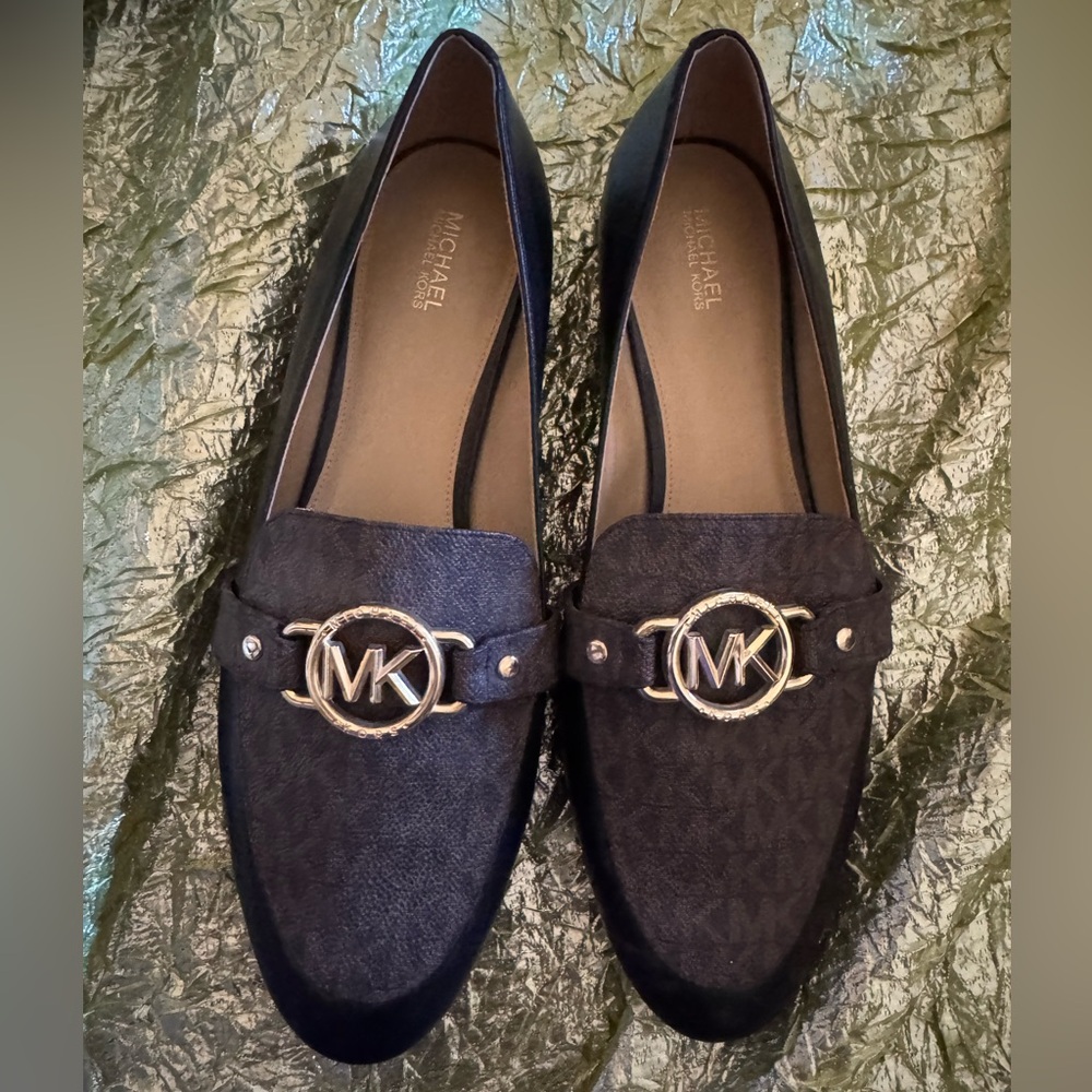 Michael Kors Black and Brown Monogram Loafers